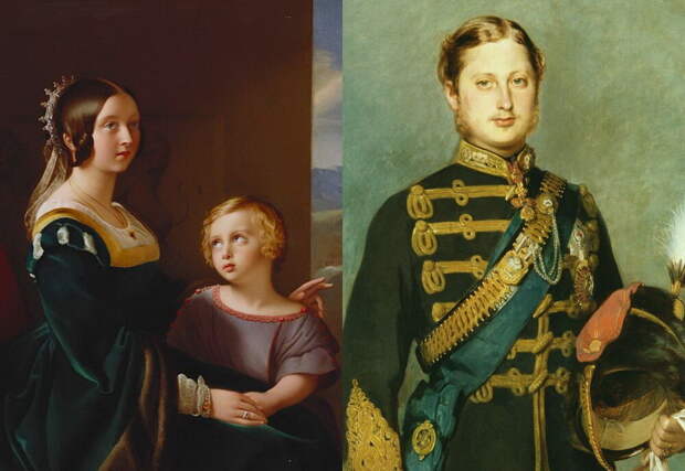 Королева Виктория с принцем Уэльским и принц в возрасте 22 лет