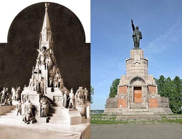 Кострома. Постамент памятника был сооружен в 1913 году и предназначен для монумента, посвященного 300-летнего юбилея Дома Романовых. В полном виде памятник построить не успели.