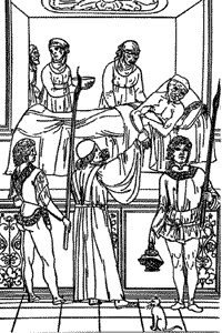 Рис. 5.1. Посещение больного чумой. Из книги Кетама Fasciculus medicinae, Венеция, 1493