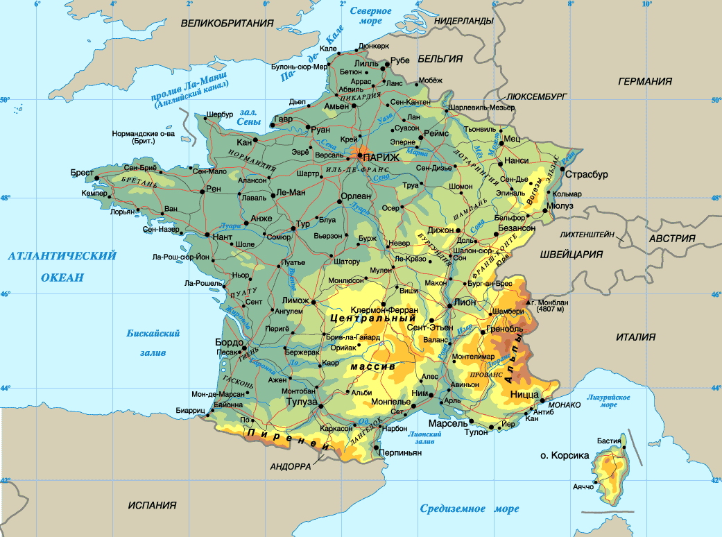Карта рек и озер франции